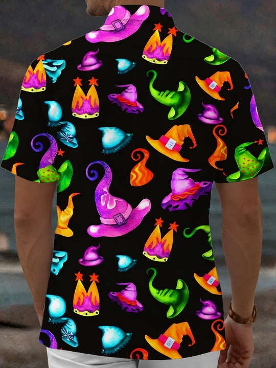 Adaychic Halloween Magic Hats Men's Short Sleeve Shirt with Chest Pocket
