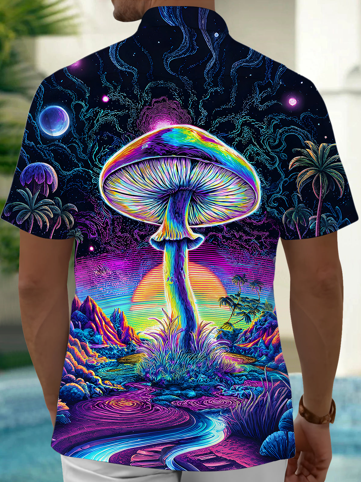 Mushroom Coconut Tree Men's Pocket Short Sleeve Shirts