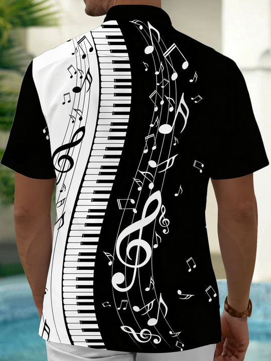 Adaychic Men's Graphic Piano Keyboard Print Short Sleeve Shirt with Chest Pocket