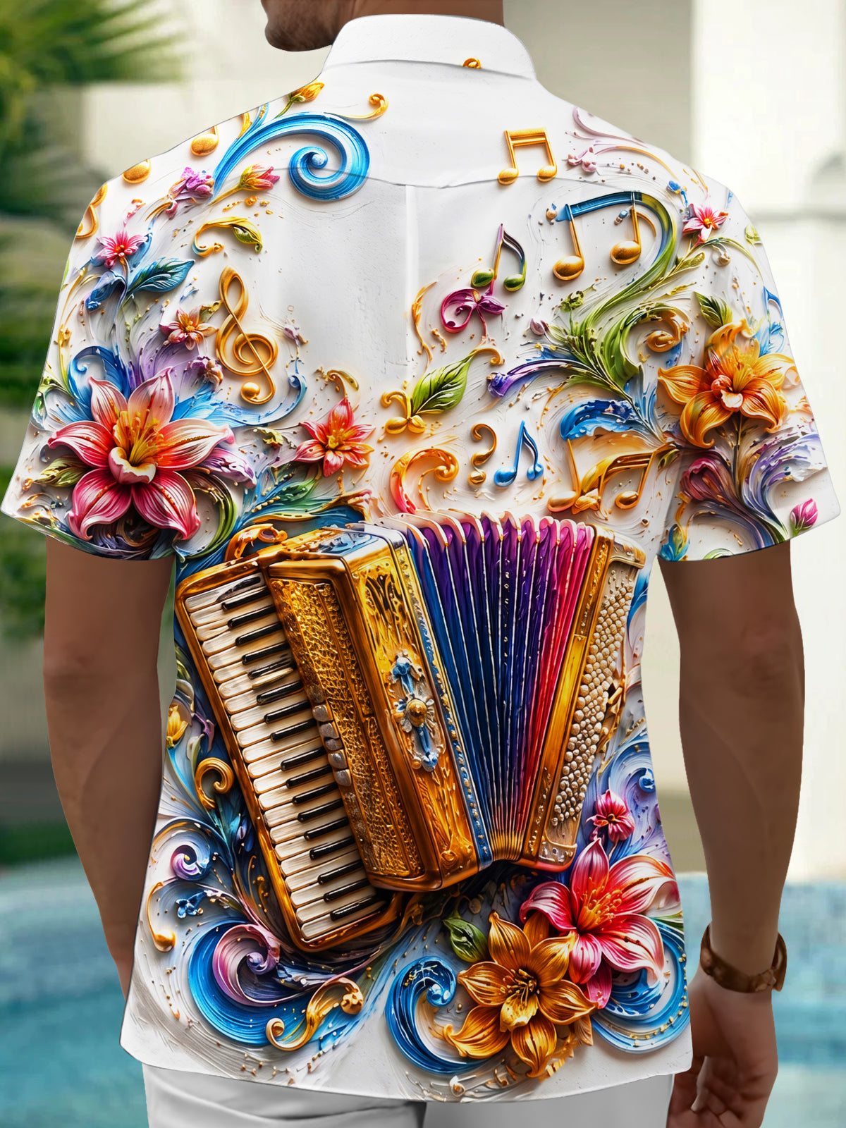 Adaychic Men's Graphic Accordion Print Floral Print Short Sleeve Shirt with Chest Pocket