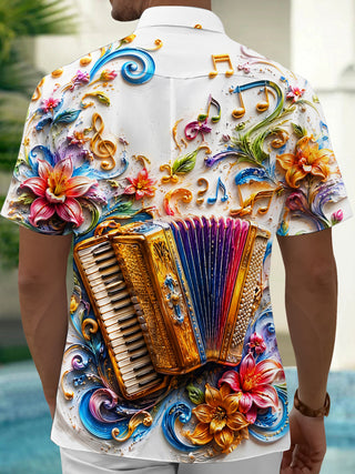 Adaychic Men's Graphic Accordion Print Floral Print Short Sleeve Shirt with Chest Pocket