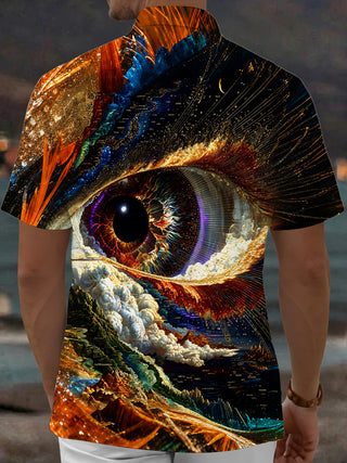 Adaychic Men's Graphic Cosmic Eye Print Short Sleeve Shirt with Chest Pocket