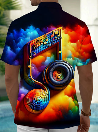 Adaychic Men's Graphic Rainbow Musical Note Print Short Sleeve Shirt with Chest Pocket