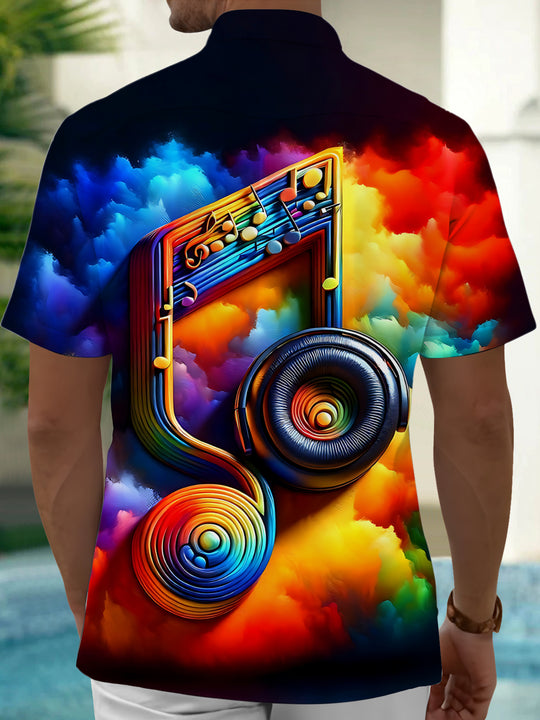Adaychic Men's Graphic Rainbow Musical Note Print Short Sleeve Shirt with Chest Pocket