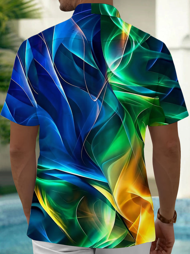 Adaychic Men's Graphic Abstract Swirl Gradient Print Short Sleeve Button Down Shirt with Chest Pocket