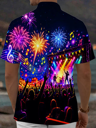 Adaychic Men's Graphic Concert Stage Silhouette Print Short Sleeve Shirt with Chest Pocket