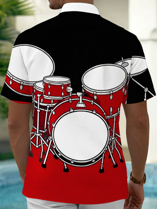 Adaychic Men's Graphic Drum Set Print Short Sleeve Shirt with Chest Pocket