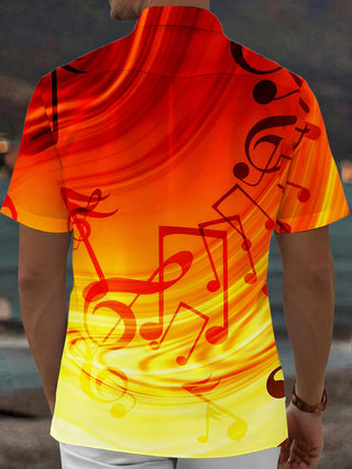 Adaychic Men's Graphic Musical Notes Print Short Sleeve Shirt with Chest Pocket