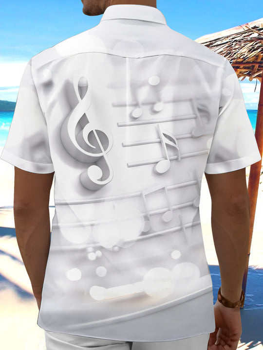 Adaychic Men's Printed Musical Notes Print Treble Clef Print Short Sleeve Shirt with Chest Pocket