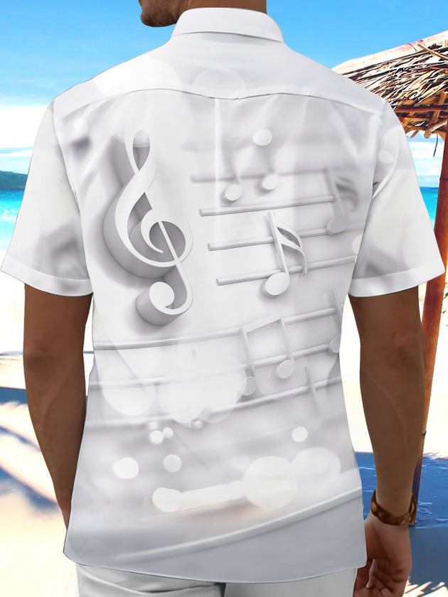 Adaychic Men's Printed Musical Notes Print Treble Clef Print Short Sleeve Shirt with Chest Pocket