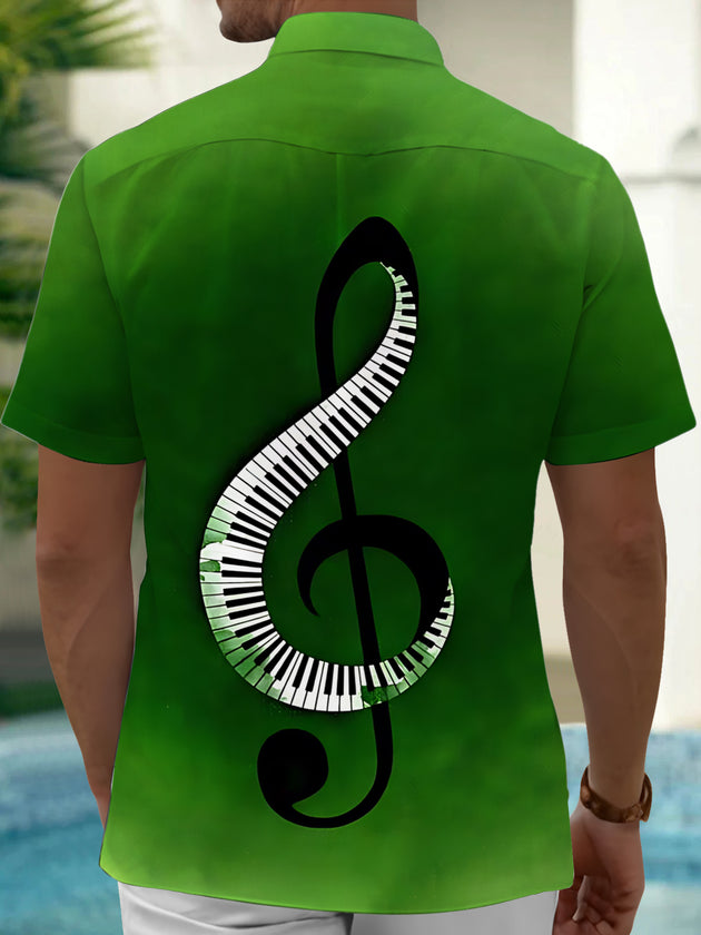 Adaychic Men's Graphic Piano Key Treble Clef Print Short Sleeve Shirt with Chest Pocket