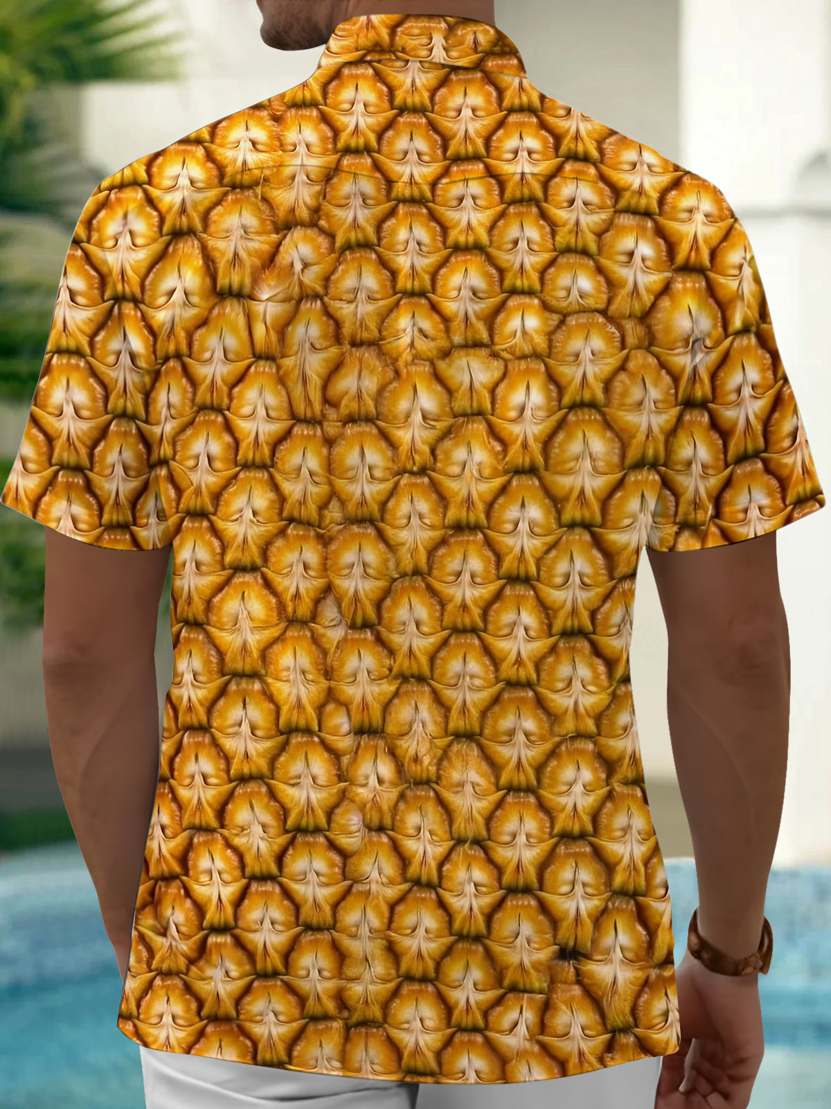 Adaychic Men's Hawaiian Pineapple Print Short Sleeve Shirt with Chest Pocket