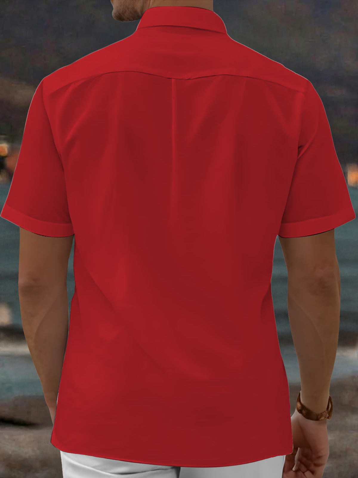 Adaychic Men's Short Sleeve Shirt - Halloween Skull With Sunglasses And Skeleton Hand Holding Jack-o-lantern Print with Chest Pocket