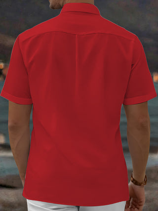 Adaychic Men's Short Sleeve Shirt - Halloween Skull With Sunglasses And Skeleton Hand Holding Jack-o-lantern Print with Chest Pocket