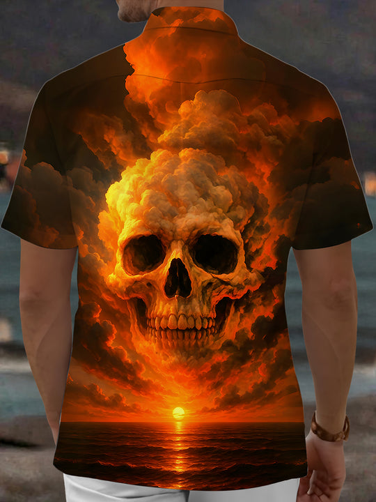 Skull Sunset Men's Pocket Short Sleeve Shirts