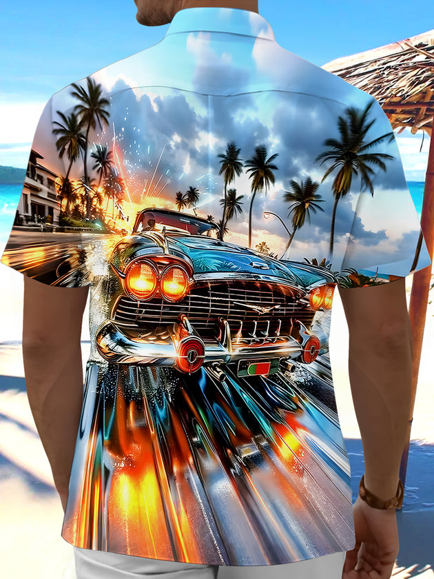Men's multicolor Hawaiian tie dye short sleeve shirt back view