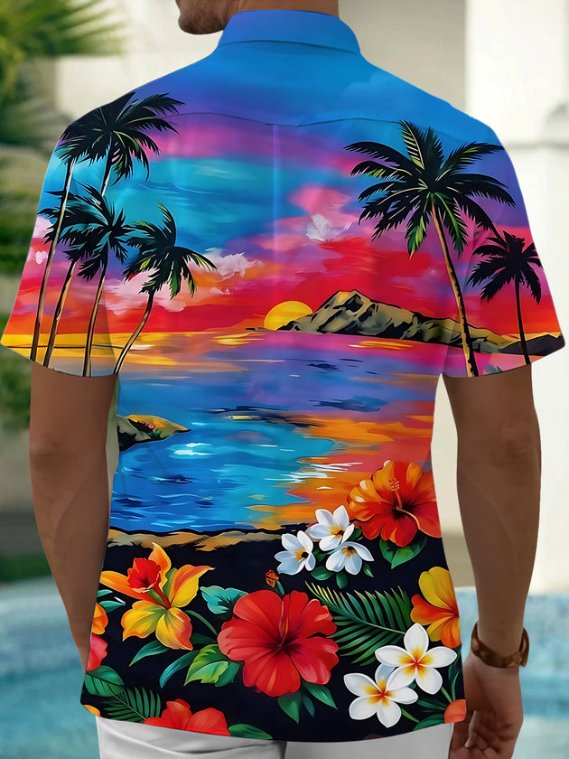 Hawaiian Coconut Tree Men's Pocket Short Sleeve Shirts