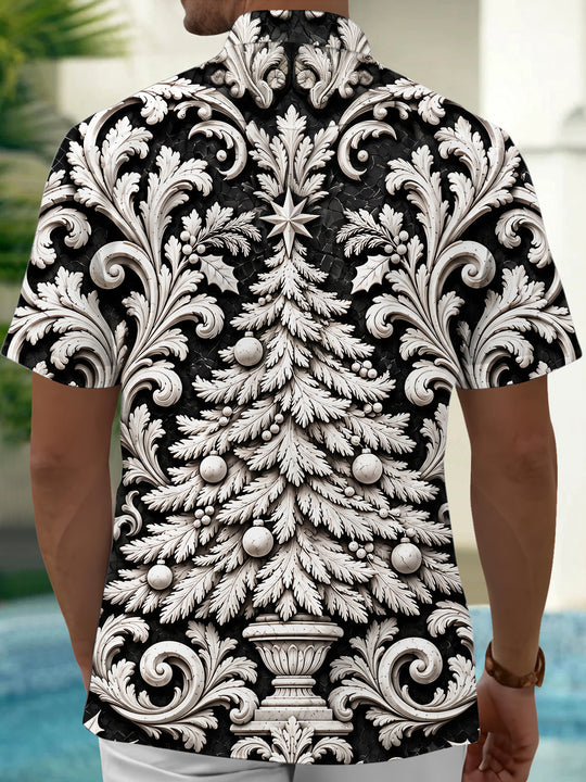 Adaychic Men's Christmas Tree With Ornaments And Star Print Short Sleeve Shirt with Chest Pocket