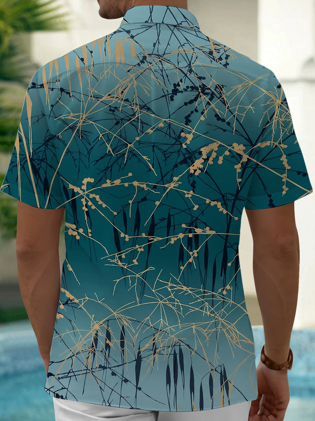 Adaychic Men's Hawaiian Abstract Branch Pattern Short Sleeve Shirt with Chest Pocket