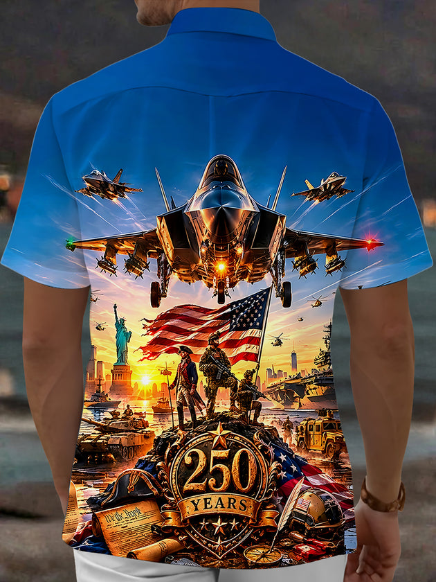 250 Years Fighter Aircraft Men's Pocket Short Sleeve Shirts