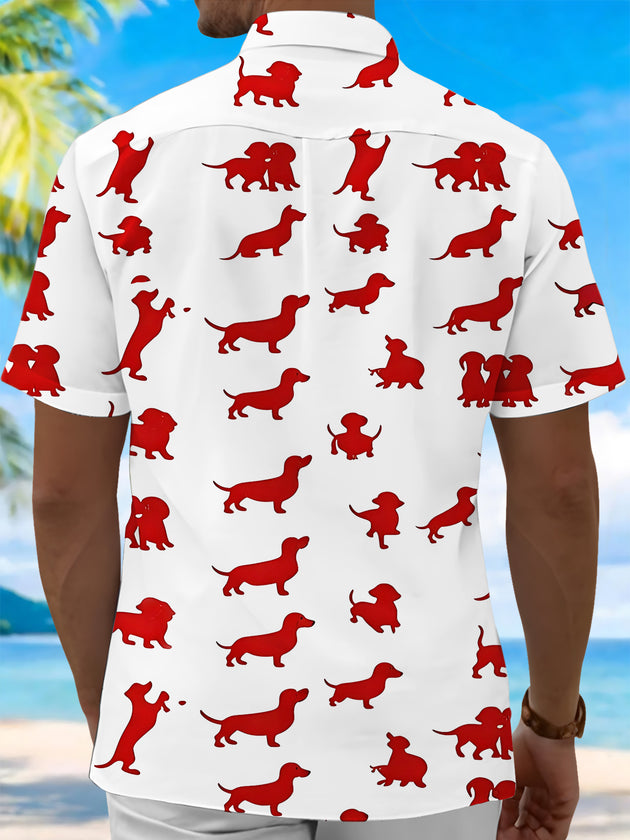 American Flag Dog Paw Men's Pocket Short Sleeve Shirts
