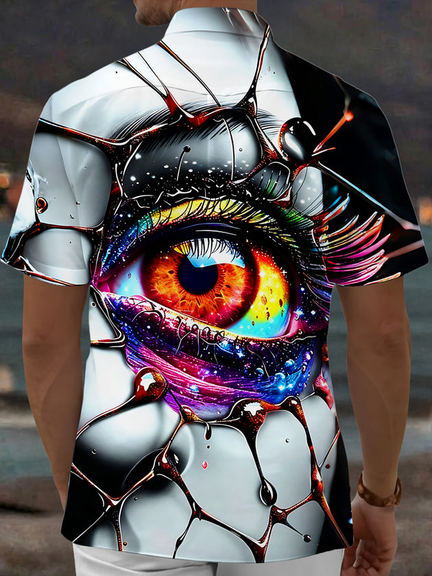 Adaychic Men's Graphic Cosmic Eye Print Short Sleeve Shirt with Chest Pocket