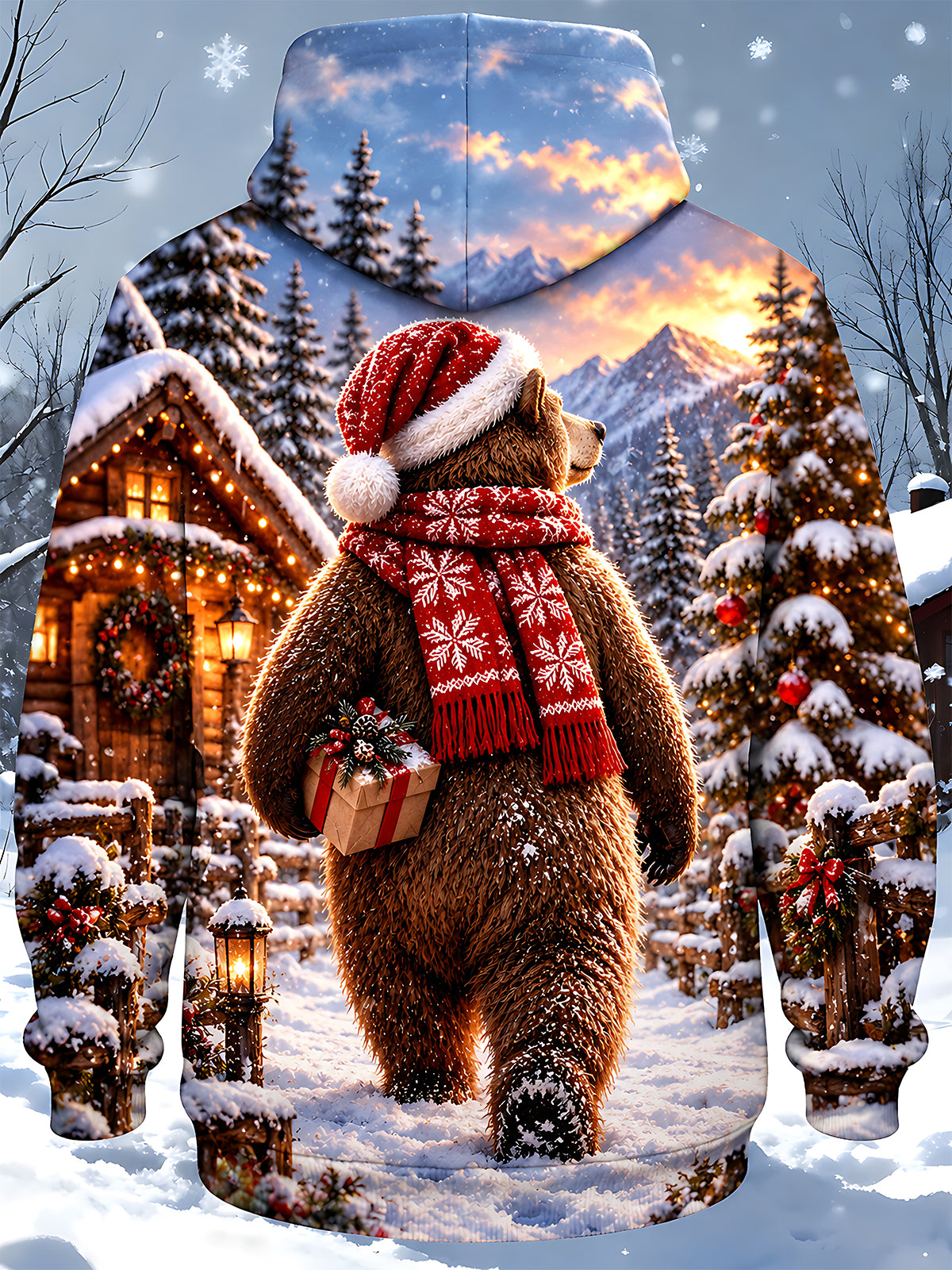 Adaychic Men's 3D Christmas Bear Print Long Sleeve Hoodie