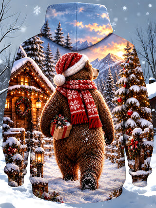 Adaychic Men's 3D Christmas Bear Print Long Sleeve Hoodie