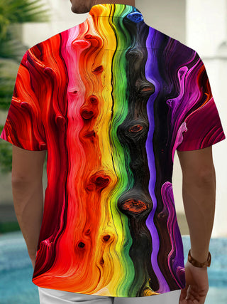 Adaychic Men's Red Graphic Abstract Swirl Gradient Print Short Sleeve Button Down Shirt with Chest Pocket