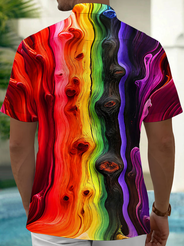 Adaychic Men's Red Graphic Abstract Swirl Gradient Print Short Sleeve Button Down Shirt with Chest Pocket