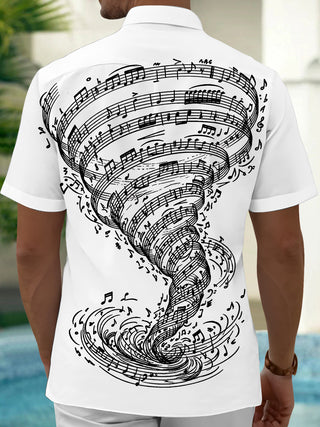 Adaychic Men's Graphic Musical Notes Tornado Print Short Sleeve Shirt with Chest Pocket