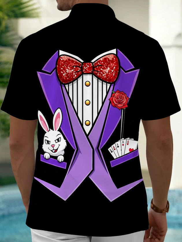 Adaychic Men's Graphic Magic Rabbit Print Short Sleeve Dress with Chest Pocket