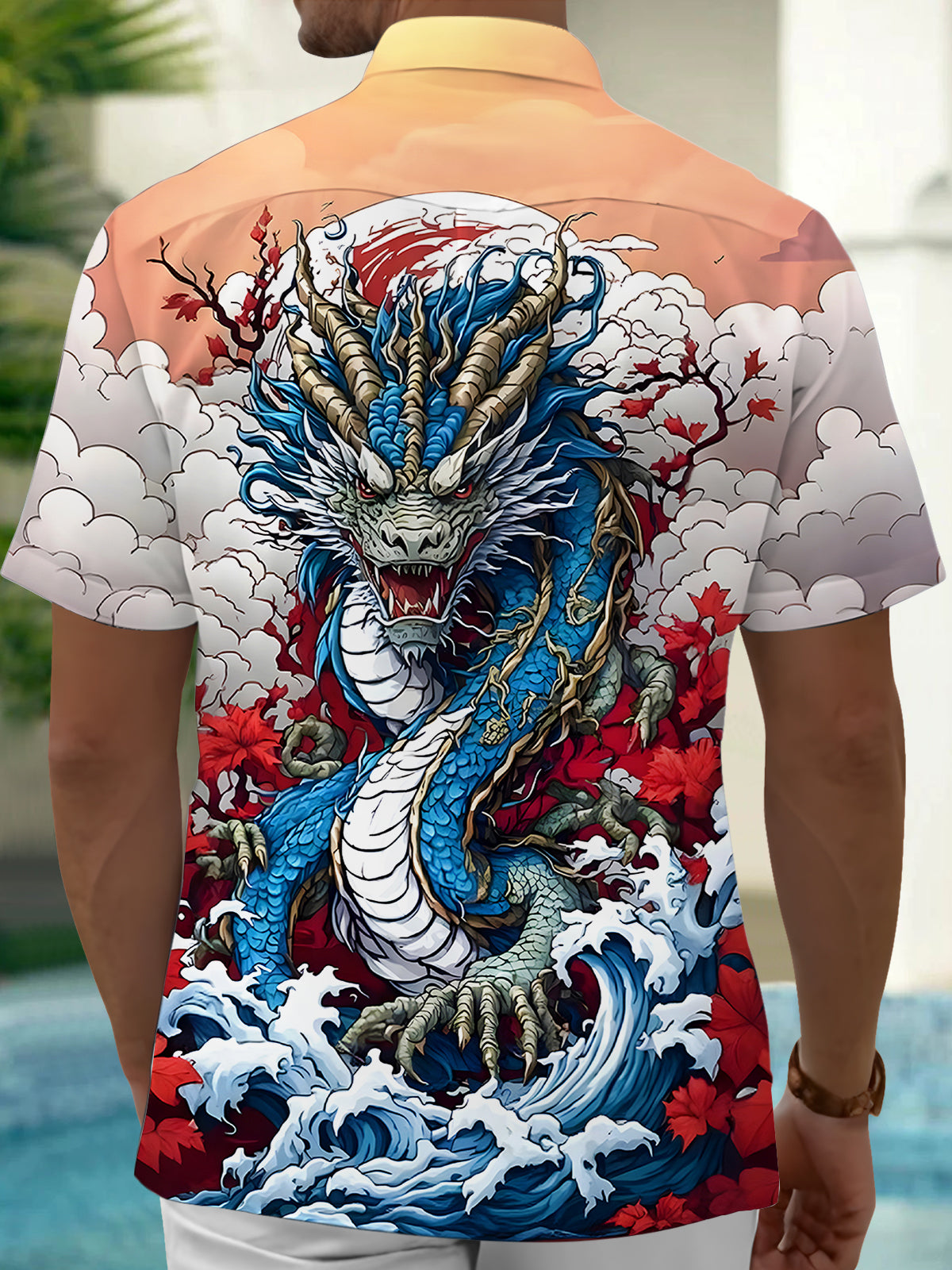 men's flower print shirt back view