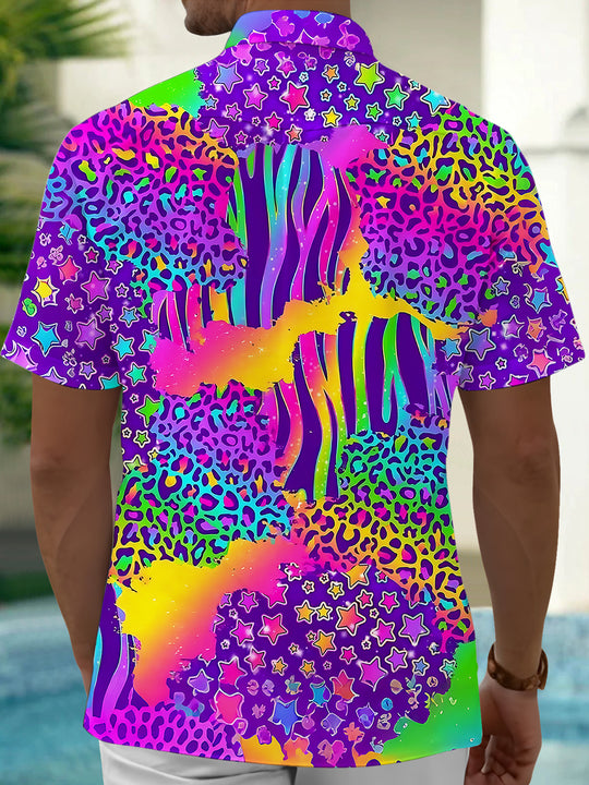 Tie Dye Leopard Men's Pocket Short Sleeve Shirts
