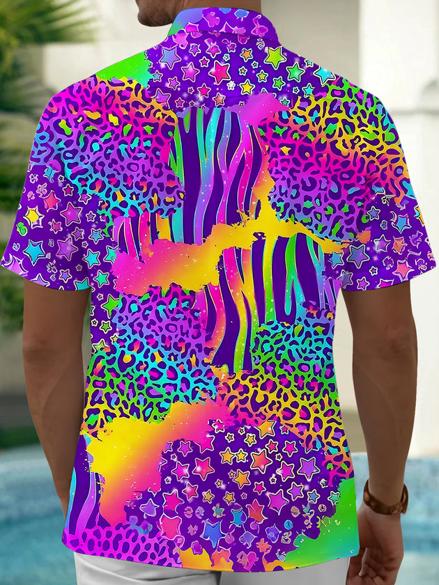 Tie Dye Leopard Men's Pocket Short Sleeve Shirts