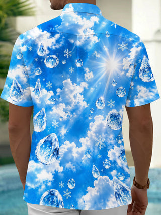 Adaychic Men's Hawaiian Ice Crystals Print Snowflakes Print Short Sleeve Shirt