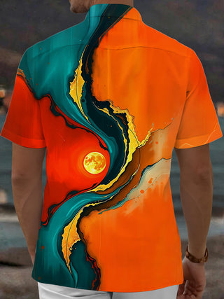 Adaychic Men's Printed Abstract Fluid Art Print Short Sleeve Shirt with Chest Pocket