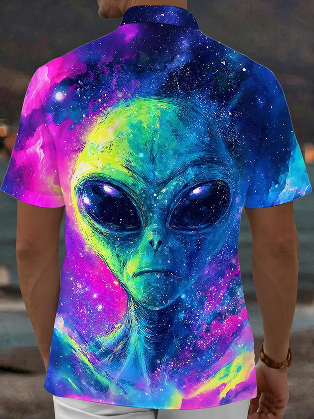 Tie Dye Alien Men's Pocket Short Sleeve Shirts