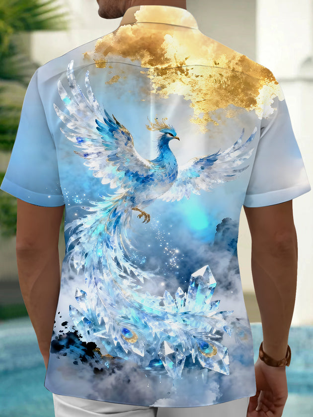 men's feather print shirt back view