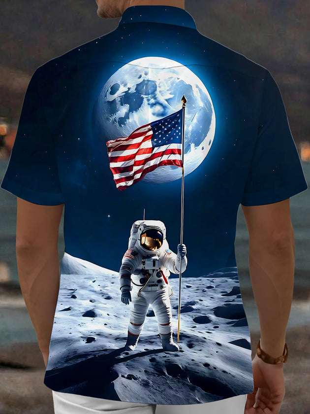 Land On The Moon Men's Pocket Short Sleeve Shirts