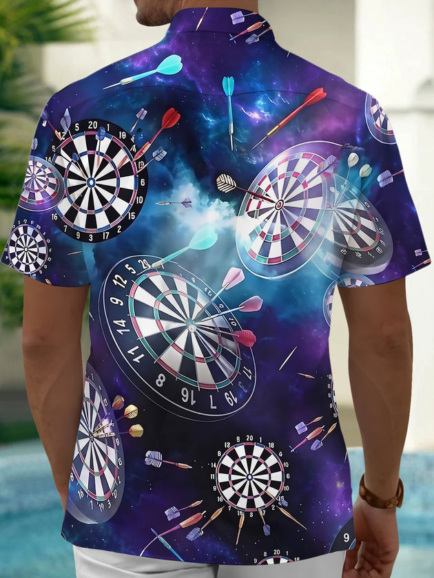 Adaychic Men's Printed Dartboard Pattern Short Sleeve Shirt with Chest Pocket
