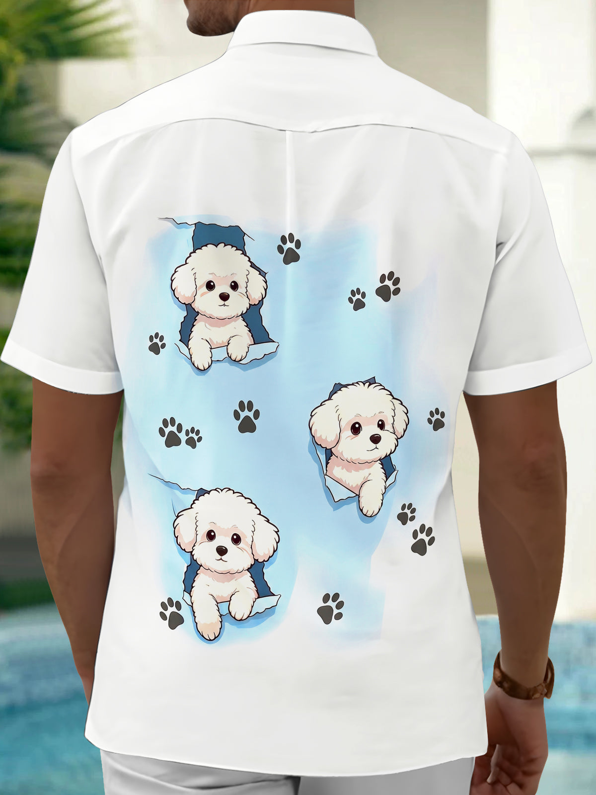 Adaychic Cute Torn Puppy Men's Short Sleeve Shirt with Chest Pocket
