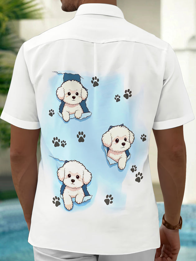 Adaychic Cute Torn Puppy Men's Short Sleeve Shirt with Chest Pocket