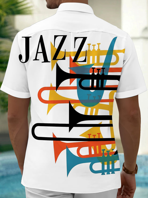 Music Jazz Trumpet Men's Pocket Short Sleeve Shirts