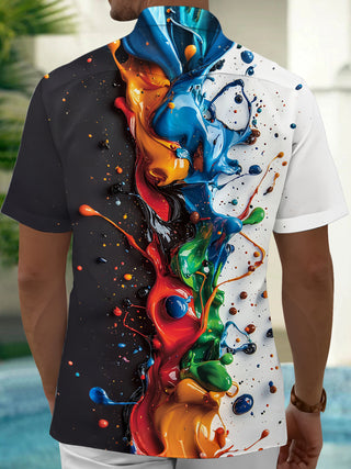 Adaychic Men's Printed Colorful Paint Splatter Print Short Sleeve Shirt with Chest Pocket