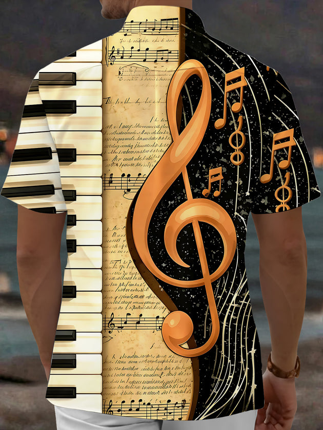 Retro Musical Note Piano Men's Pocket Short Sleeve Shirts