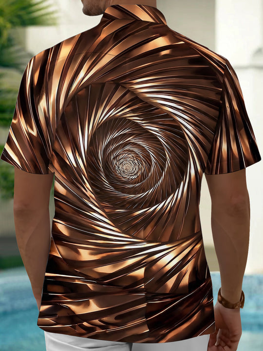 Adaychic Men's 3D Metallic Bronze Swirl Print Short Sleeve Shirt with Chest Pocket