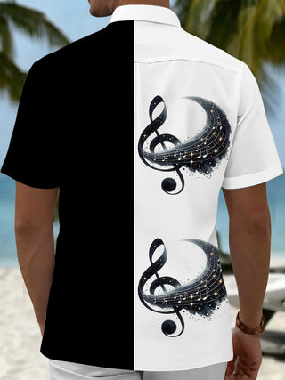 Adaychic Men's Graphic Musical Notes Print Treble Clef Print Short Sleeve Shirt with Chest Pocket