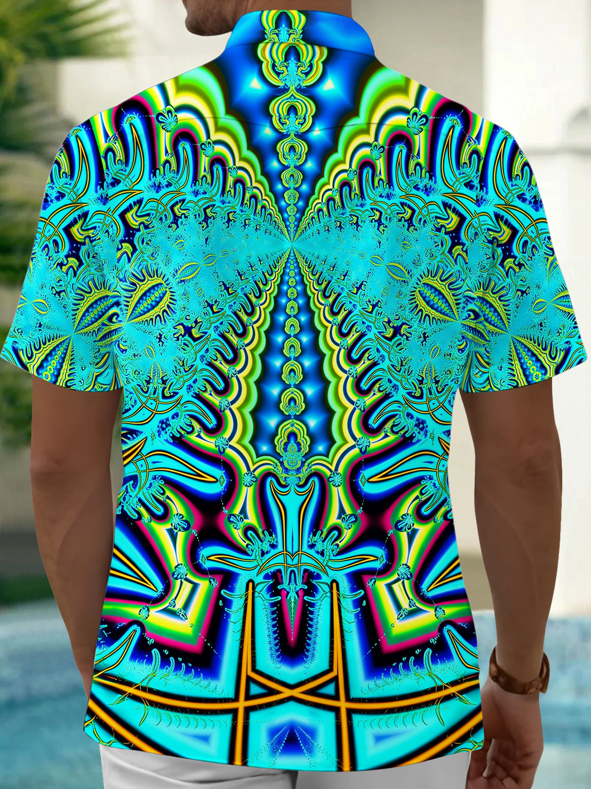 Adaychic Men's Hawaiian Mandala Pattern Short Sleeve Shirt with Chest Pocket