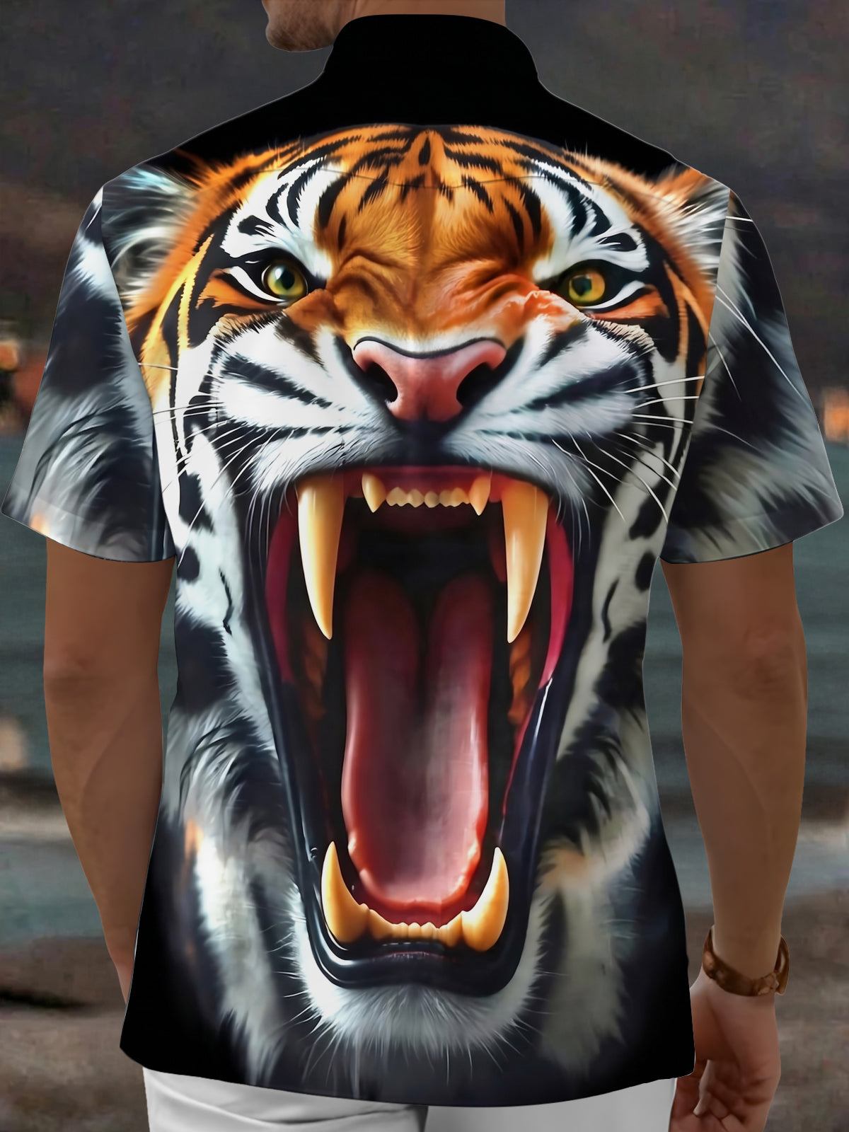 Adaychic Men's Graphic Pattern Print Short Sleeve Shirt with Chest Pocket